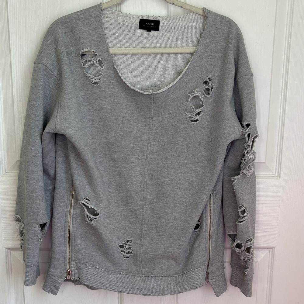 Joes Light Gray Thrashed Sweatshirt size Small grunge punk boho lagen layerin